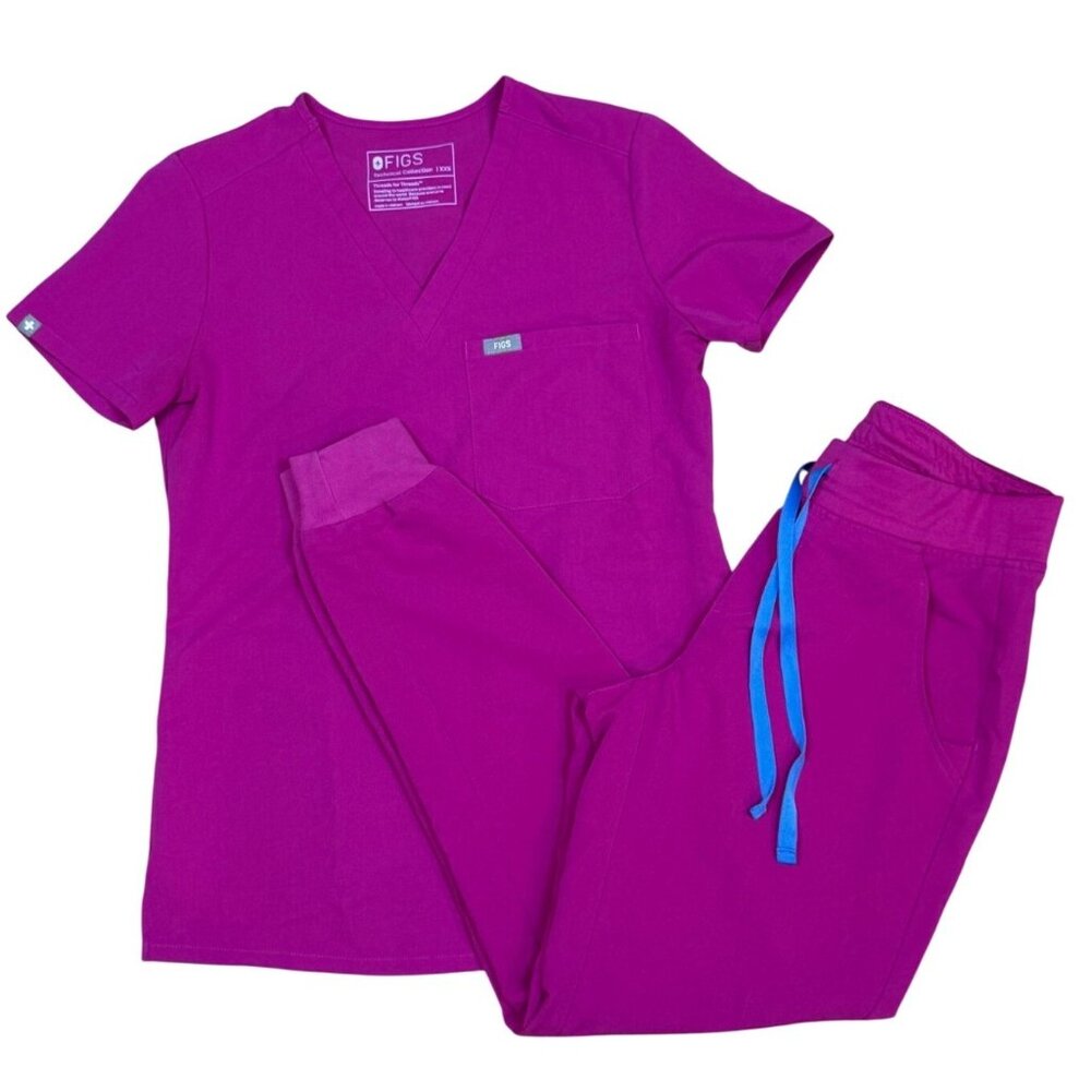 FIGS Raspberry Sorbet Scrub Set Joggers Xs And Top Xxs